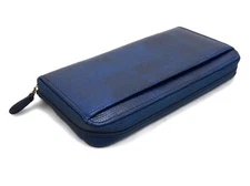 Blue Coupon & Receipt Organizer, Faux Reptile Shopping Wallet, Outer Slip Pocket
