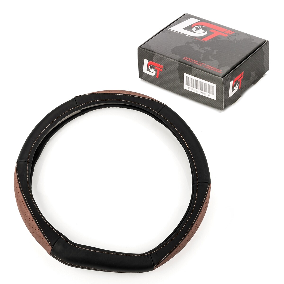 Steering Wheel Cover Ø 38x9cm 15x3, 5 Inch Black Brown for Renault