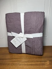 Pottery Barn BELGIAN FLAX LINEN Double Flange Duvet Full Queen ~Fig~ NWT