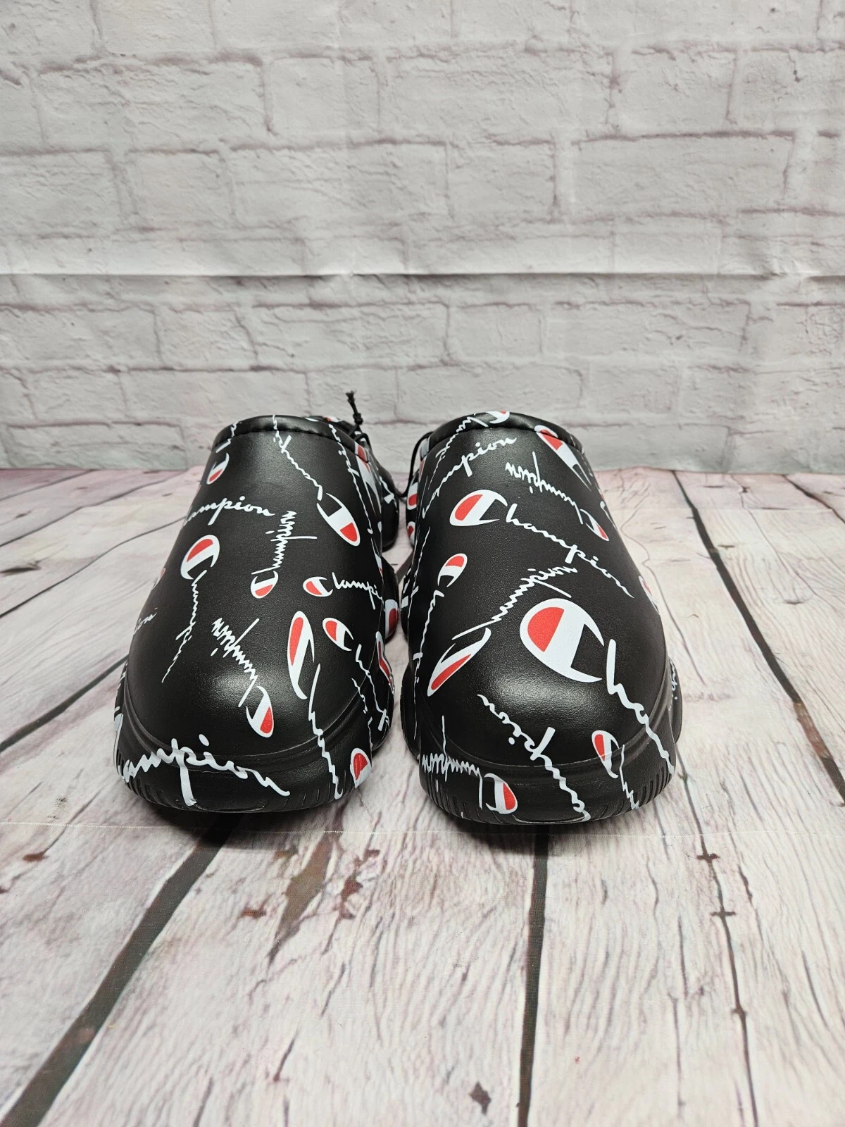Champion Super Meloso Warped Slip on Logo Clogs Shoes Black Mens NEW