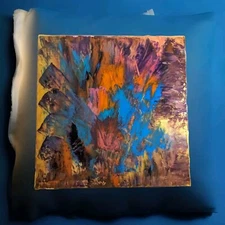 Original Abstract Acrylic (Vid Uploaded) Painting Canvas 14x14 Orange Red Rose