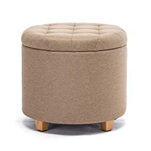 HNNHOME 45cm Round Linen Ottoman Storage Stool Box, Footstool Pouffe - Picture 10 of 12