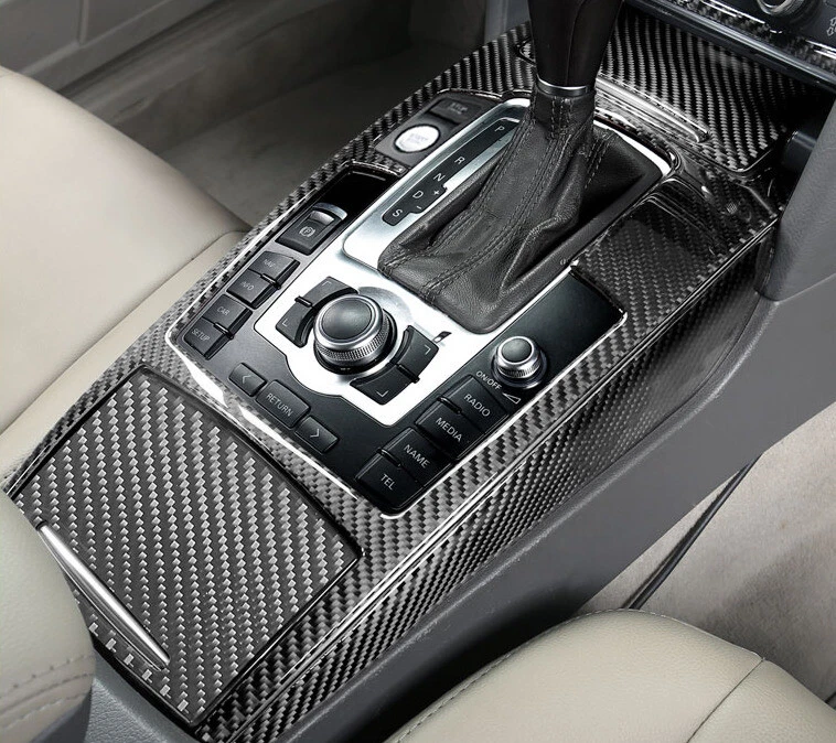 Cubierta del panel del tablero de instrumentos de consola central de fibra de carbono de vinilo 5* para Audi A6 2005-2011 Foto 3 de 4