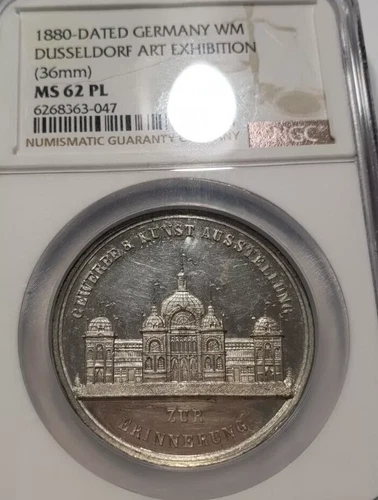 NGC Dusseldorf 1880 MS-62 PL Prooflike Palace White Metal Germany Medal