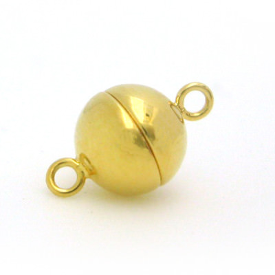 Gold Plated Sterling Silver Smooth Ball Clasp, Magnetic Clasp Toggle 10mm- 1 set