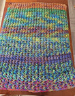 Blue Green Orange Crochet Lap Afghan  Bright Colors Cozy Open Weave 55" X 42"