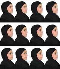 LOT OF 12 TWO PIECE GIRL S AMIRA HIJAB ALL BLACK PULL ON Muslim SCHOOL HIJAB