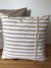 1 Maritime Kissenhülle,Kissenbezug*Seemannsknoten* beige/weiß gestreift 50x50cm.