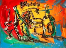 WINE DRINKS  ORIGINAL ABSTRACT BY KAZAV  Landscape Painting Stretched  BUPF76R0