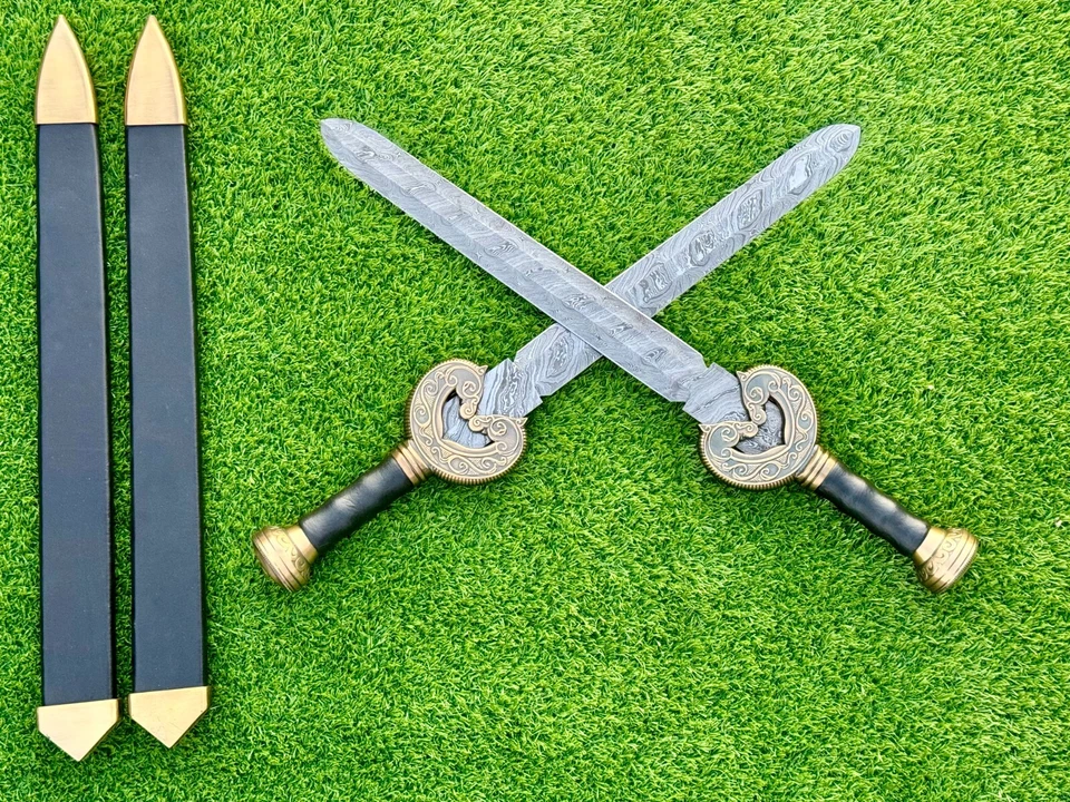 Espadas Caballo Doble 30" Personalizadas Hechas a Mano Damasco con Funda de Cuero (UNA GRATIS) Foto 3 de 4