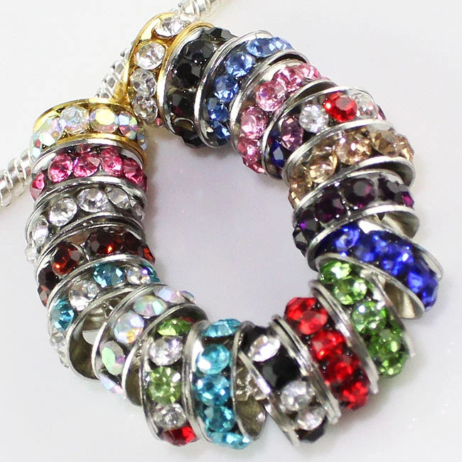 50 piezas Dijes espaciadores de cristal checo agujero grande cuentas 10 mm para pulseras europeas hágalo usted mismo Foto 2 de 2