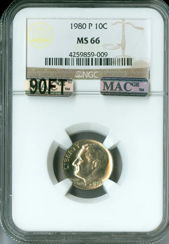 1980 P ROOSEVELT DIME NGC MS66 MAC 90FT PQ VERY RARE $3,500 IN FT *