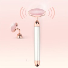 Face Roller 2-in-1 Natural Rose Quartz with Ultrasonic Energy - NEW