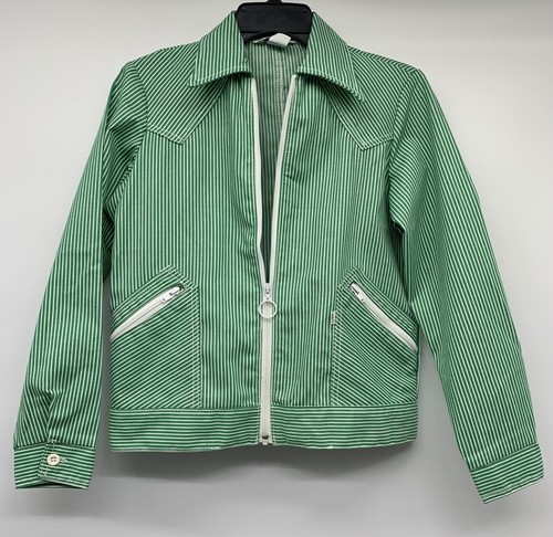 Chaqueta Levis for Gals Rayas Verdes Cremallera Años 70 De Colección Rara Hecha en EE. UU. Mediana - Imagen 8 de 8