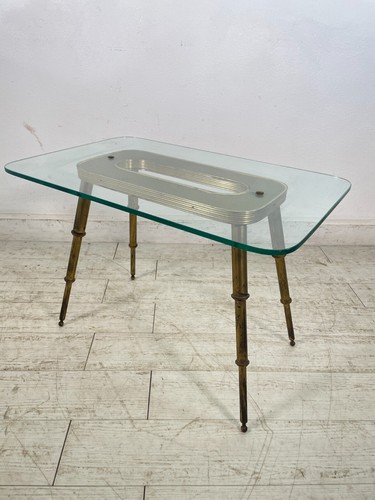 TAVOLINO SALOTTO DESIGN VETRO OTTONE LEGNO MIDCENTURY TABLE 1950 VINTAGE - Foto 6 di 24