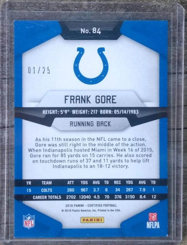 2016 Panini Certified Frank Gore Gold 1/25 - Image 2 of 2