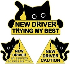 3Pcs New Driver Car Magnet Sticker Set, Funny Cute 3 Pack, Yellow and Black