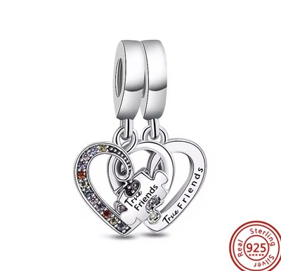 Sterling Silver Double Charm Heart Friends Friendship Gift Uk Stock