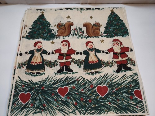 Christmas Napkins 7 Hearts Mr Mrs Claus Squirrels Christmas Trees Holiday Cloth - Bild 4 von 17