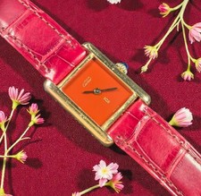 Cartier Must De Tank Vermeil 20.5mm 925 Silver Manual Wind Red Dial Box & Papers