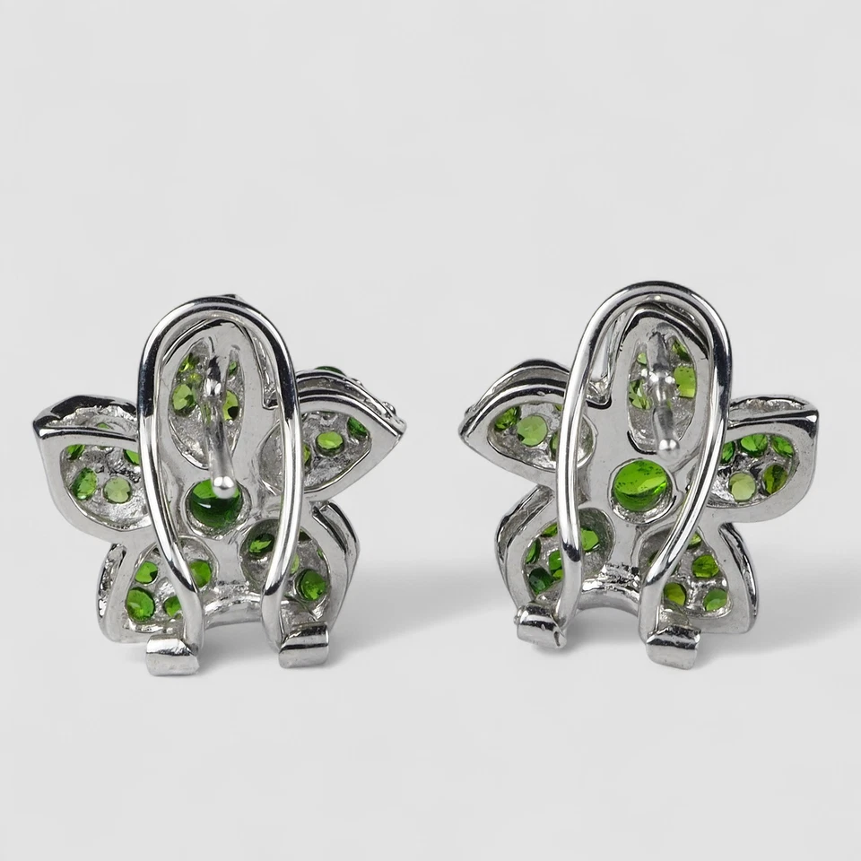 魅力霓虹绿色 Tsavorite 925 纯银手工珠宝耳环 — 第 4/4 张图片