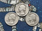 Lot Of 3 90% Silver Washington Quarters 1944 P, 1945 P, 1936 P Free S&H #26