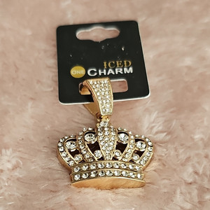 Authentic Iced Charm Crown Charm Pendant, Gold Plated Gold Tone Clear Simulated Crystals