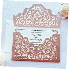 5.1 x7.1 inch 50PCS Laser Cut Flora Wedding 50PCS Blank Rose Gold Glitter