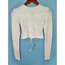 NWT House of CB Cream Open-Knit Mesh Long Sleeve Crop Top Y2K | Size XS/S
