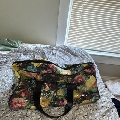 Floral Duffle Bag Carry On Soft Case Polyester Black Multicolor 18'' & Under