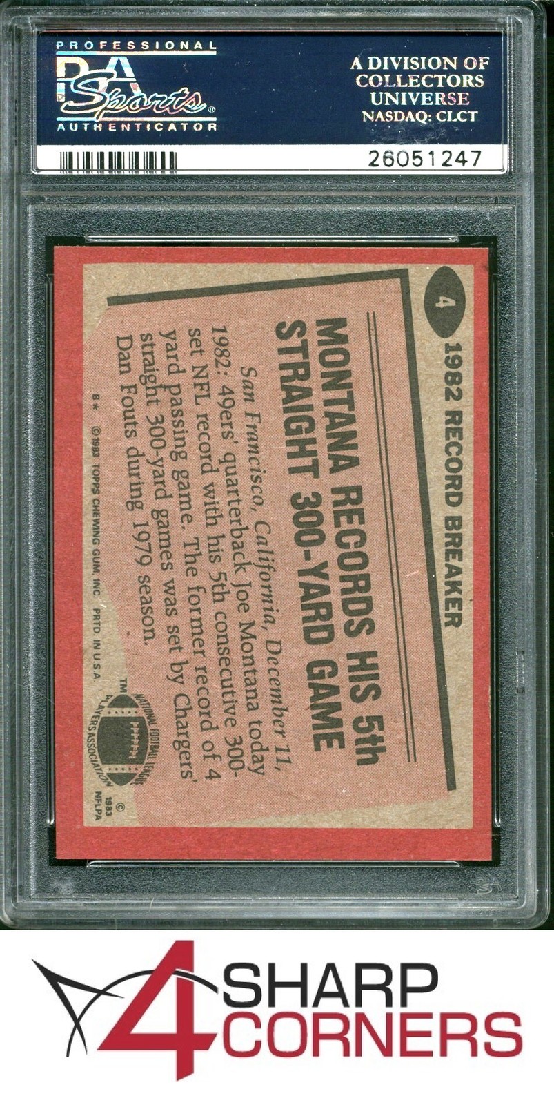 1983 TOPPS RECORD BREAKER #4 JOE MONTANA 49ERS HOF PSA 8 view 2
