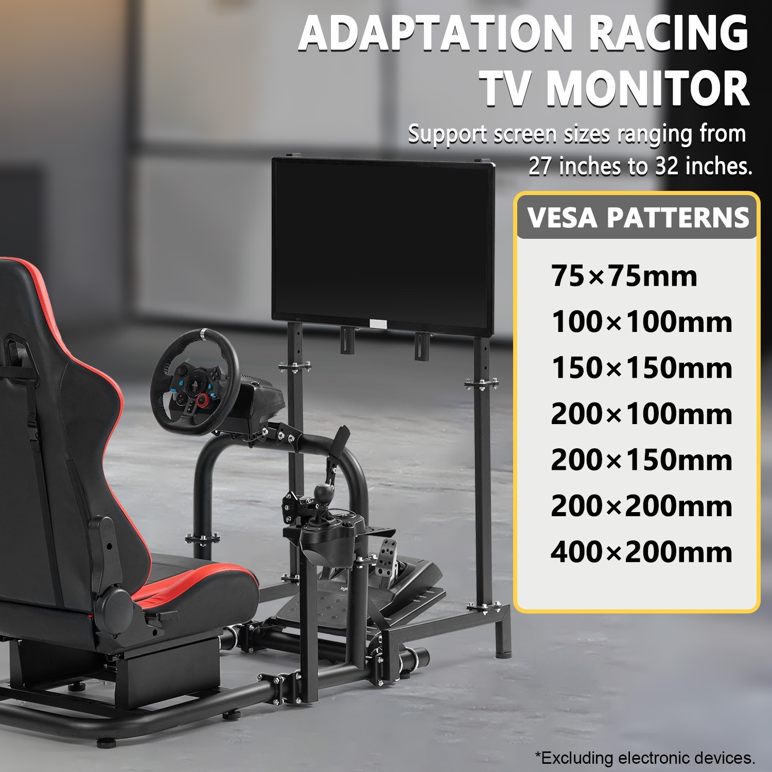 Marada Racing Simulator Cockpit With Monitor Stand & Seat Fit Logitech G923 G920