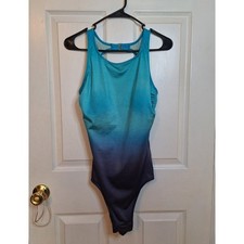 Longitude Blue Ombre One Piece Swimsuit Bathing Suit Swimwear Beach Pool Size 14