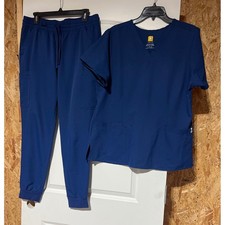 WonderWink Thrive Womens Scrub Set Royal Blue V-Neck Top Jogger Pants Large 6122