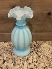 Vintage c. 1967 FENTON 8 1/2" Blue Overlay Art Glass Melon Ruffled Vase