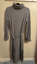 F&F Gray Cozy Ribbed Turtleneck Preppy Bodycon Knit Midi Sweater Dress Small