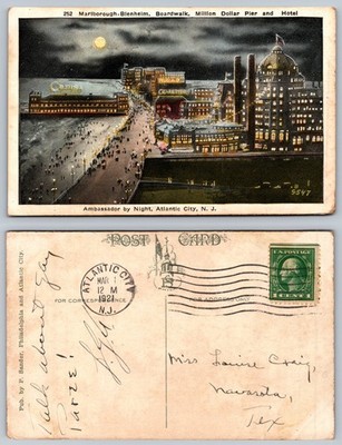 Ambassador Night Boardwalk Atlantic City NJ Postcard