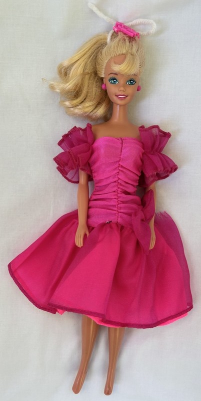 Vtg 1976 Blonde Barbie Hot Pink Dress & Earrings ~ 1966 Body ~ Mattel
