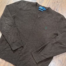 Polo Ralph Lauren Sweater Mens L Brown Lambswool Knit V Neck Fisherman Pullover