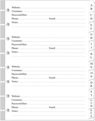 A5 TUL Discbound Password Book Refills - 8-Disc A-Z Password Notebook Refill Pap