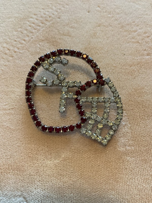 Vintage San Francisco 49ers Helmet Shaped Red & White Swarovski Crystals Brooch