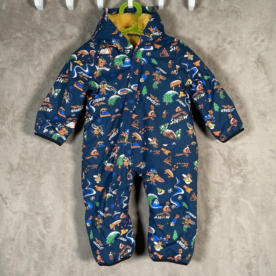 Quiksilver Infant Baby Snow Suit 6-12M DryFlight 10K Sherpa Lined Blue Printed - Image 3 of 4