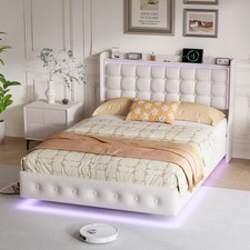 Polsterbett 140/160x200cm Doppelbett mit USB und LED Bettgestell mit Lattenrost