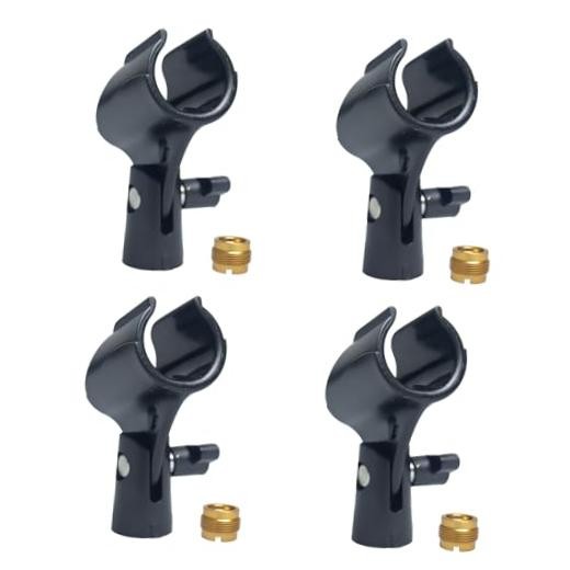 4-Pack Adjustable Microphone Clip Holder with 5/8" to 3/8" Adapter