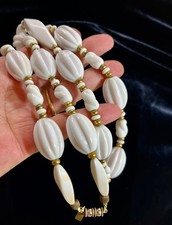 Vintage Beaded Necklace Long Retro Chunky Plastic Statement Bold White