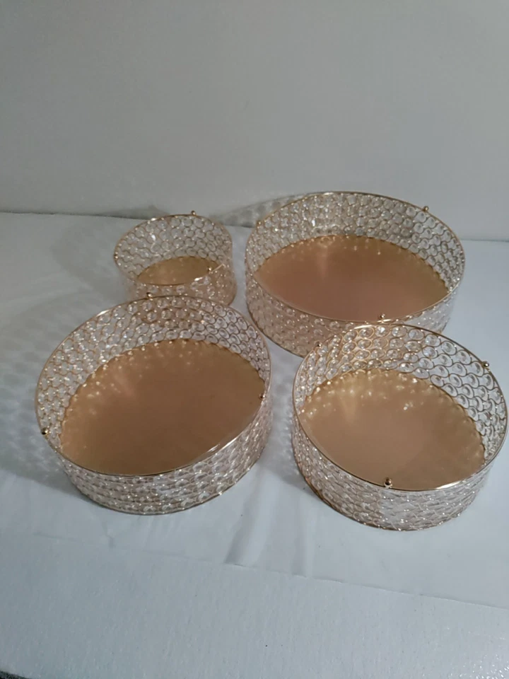 一套4金属蛋糕架踏板水晶串珠设计金色银色8-14 — 第 4/4 张图片