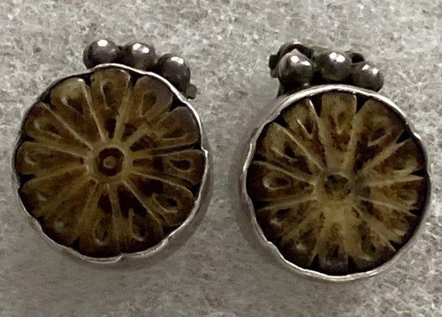 Orecchini Vintage Eco Del Sognatore Argento Sterling Rotondo Intagliato Design Clip On 1/2" - Foto 1 di 11