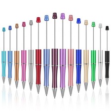 15 PCS Beadable Pens, Beadable Pens Bulk Colored Plastic, Black Ink Beaded Pe