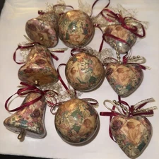 Set Of 9 Vintage Baubles Multicoloured Various Sizes Hanging Decorations