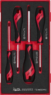 Teng Tools Screwdriver Set PH/PZ FOAM1 4 Pieces TEAMD04N1